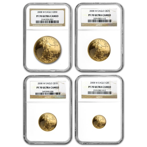 2008-W 4-Coin Proof Gold American Eagle Set PF-70 NGC 2008-W 4-Coin Proof Gold American Eagle Set PF-70 NGC